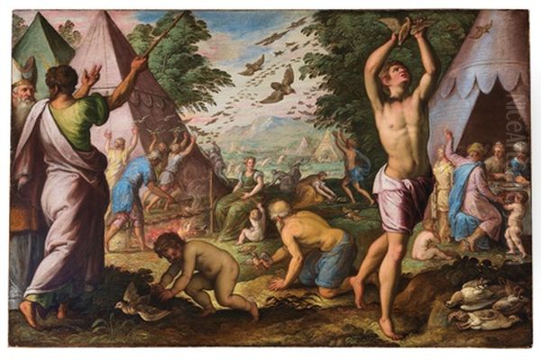 An Episode From The Exodus: A Storm Of Quails Gathers Over The Israelites Camp Oil Painting by Paolo Fiammingo
