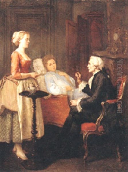 Interior Med Tre Personer Oil Painting by Benjamin Eugene Fichel