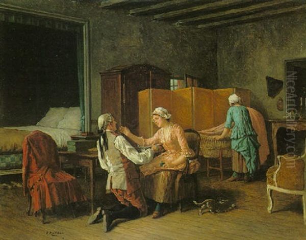 A Fond Reproof Oil Painting by Benjamin Eugene Fichel