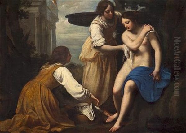 Bathsheba At Her Bath With Two Attendants Oil Painting by Felice Ficherelli