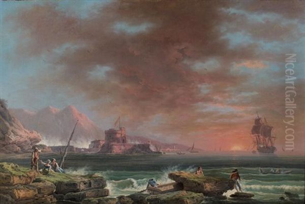 Marine Par Temps Calme Au Couchant Oil Painting by Francesco Fidanza