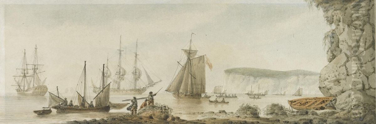 Two Views Of Shipping Off The Isle Of Wight Oil Painting by Samuel Atkins