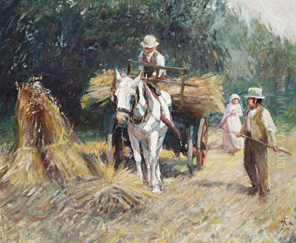Bringing In The Hay Oil Painting by Harry Fidler