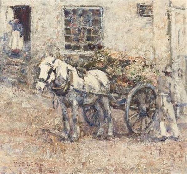 Horse Cart With Flowers Oil Painting by Harry Fidler