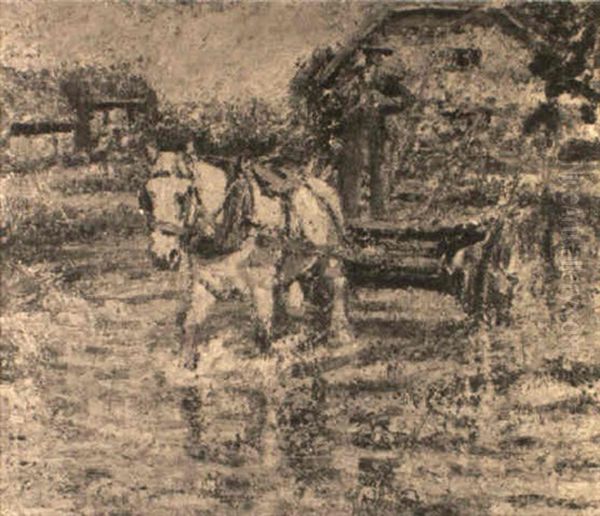Horse And Cart On A Farm Oil Painting by Harry Fidler