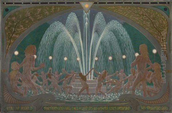 Der Strahlende Quell Oil Painting by Hugo Hoppener Fidus