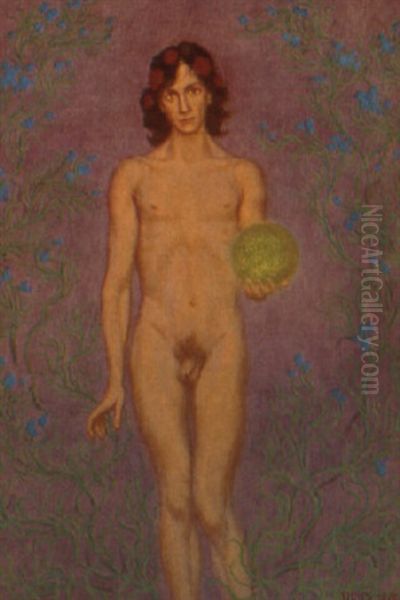 Der Schlaf Oil Painting by Hugo Hoppener Fidus