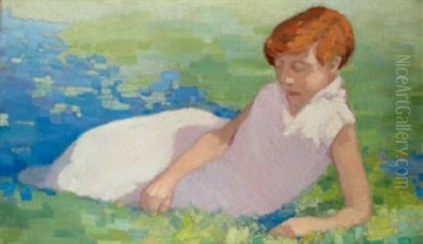 Portrait De Sa Fille Raya Oil Painting by Frederic Fiebig