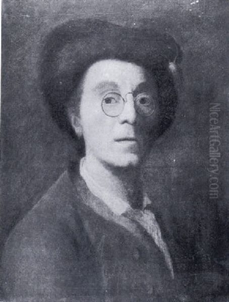 Portrait Of The Artist Wearing A Brown Coat, White Chemise, Fur-trimmed Cap And A Pair Of Pince-nez Oil Painting by Johann Christian Fiedler