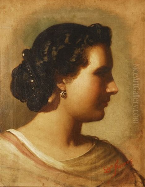Cabeza De Mujer De Perfil Oil Painting by Dionisio Fierros Alvarez