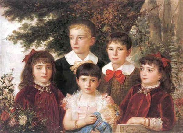 Los Sobrinos Del Pintor Oil Painting by Dionisio Fierros Alvarez