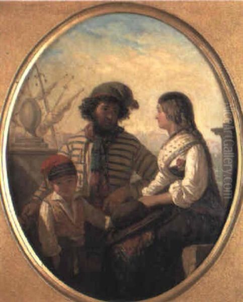 Marinero Con Su Familia En El Puerto Oil Painting by Dionisio Fierros Alvarez