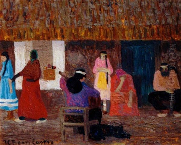 Patio Oil Painting by Juan Carlos Figari Castro