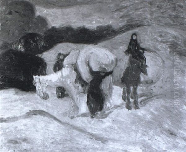 Lastentransport Auf Eseln In Winterlicher Landschaft Oil Painting by Pedro Figari