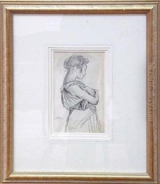 Portrait Of A Young Woman Standing With Arms Folded Oil Painting by John Augustus Atkinson