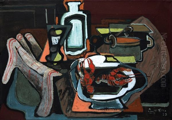 Zatisi S Dvema Raky, Poharem, Uterkou A Karafou Oil Painting by Emil Filla