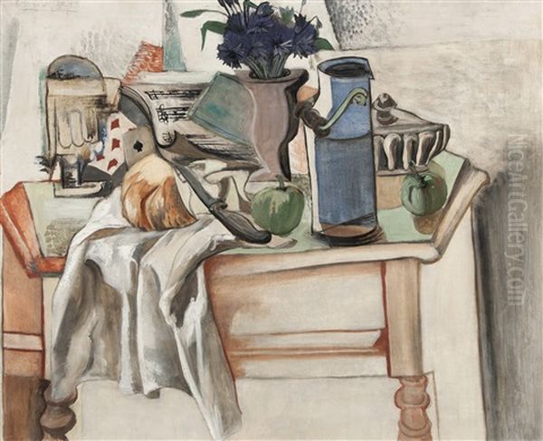 Zatisi S Partiturou A Chrpami Oil Painting by Emil Filla