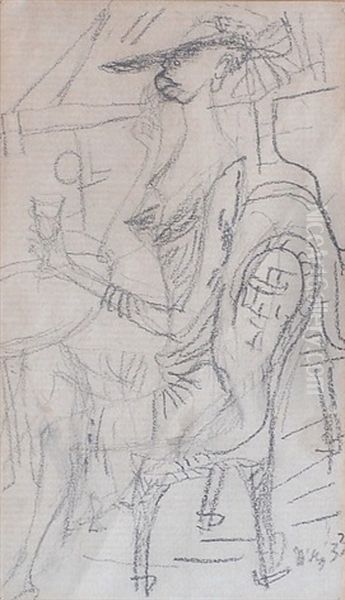 Zatisi S Ovocem, Lahvi Rumu A Lulkou Oil Painting by Emil Filla