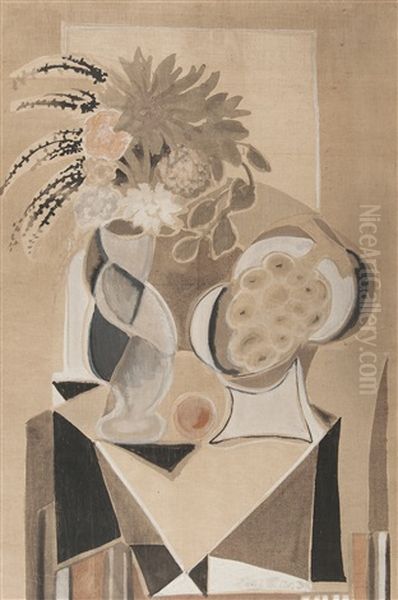 Still-life With Flowers And Grapes Oil Painting by Emil Filla