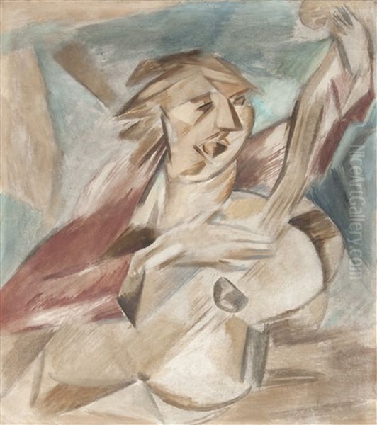 Guitarist Oil Painting by Emil Filla