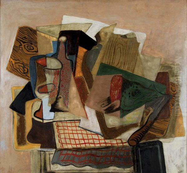 Zatisi S Lososem Oil Painting by Emil Filla