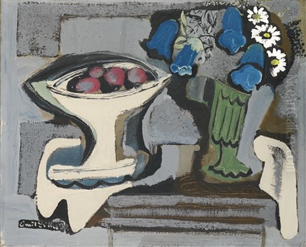 Still Life With Fruit And Flowers Oil Painting by Emil Filla