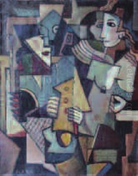 Composition Cubiste : Personnages Oil Painting by Emil Filla