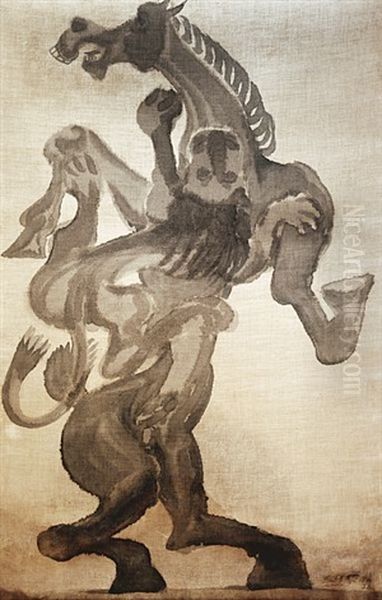 Zapas Kone Se Lvem Oil Painting by Emil Filla