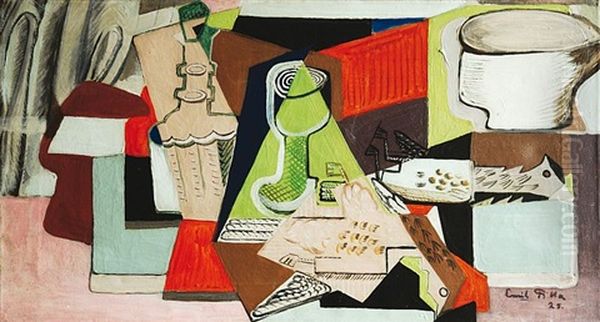 Zatisi S Poharem Oil Painting by Emil Filla