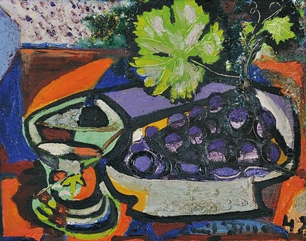 Still Life With Grapes Oil Painting by Emil Filla