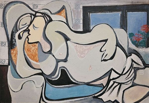 Lying Woman Oil Painting by Emil Filla