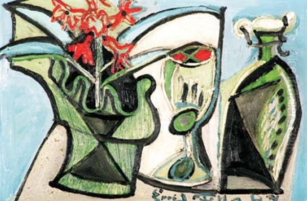 Zatisi S Azalkou Oil Painting by Emil Filla