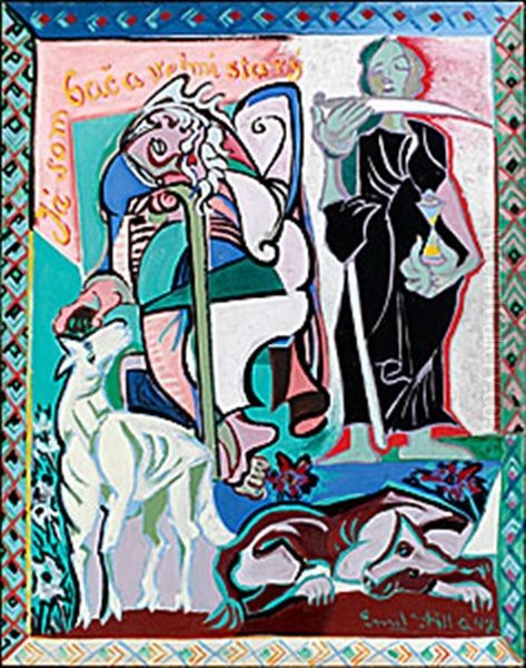 Ja Som Baca Stary (jag Ar En Mycket Gammal Faraherde) Oil Painting by Emil Filla