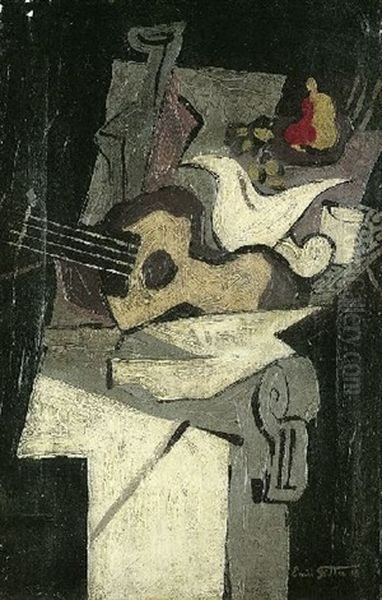 Kubistische Komposition - Stillleben Mit Gitarre Oil Painting by Emil Filla