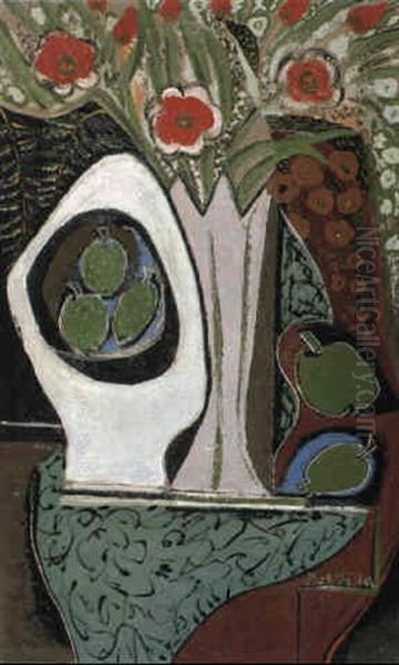 Nature Morte Au Vase De Fleurs Et Fruits Oil Painting by Emil Filla