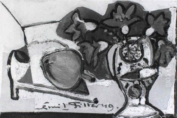 Stilleben Mit Vase, Apfel Und Pfeife Oil Painting by Emil Filla