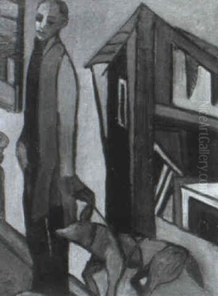 Man With Dog Oil Painting by Emil Filla