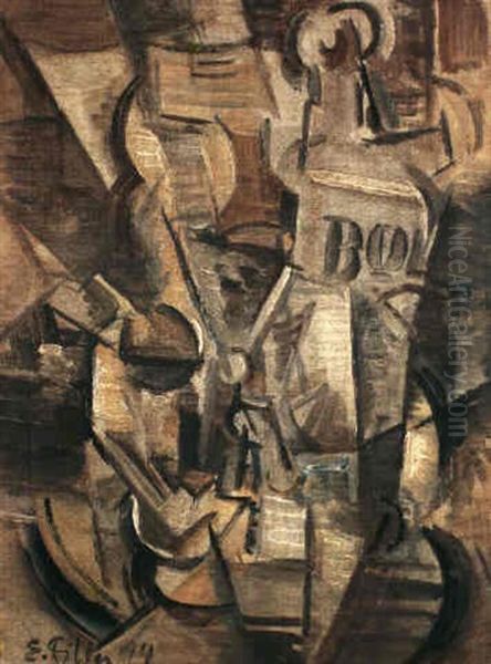 Stilleben Mit Bols-flasche Oil Painting by Emil Filla