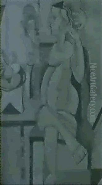 Sitzender Akt In Interieur Oil Painting by Emil Filla