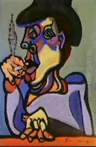 Homme Fumant Oil Painting by Emil Filla