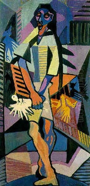 Homme Et Oiseaux Oil Painting by Emil Filla