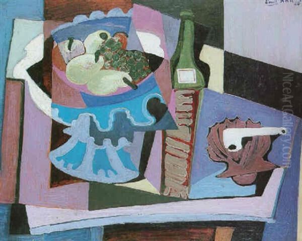 Stilleben Mit Obst Und Pfeiffer Oil Painting by Emil Filla