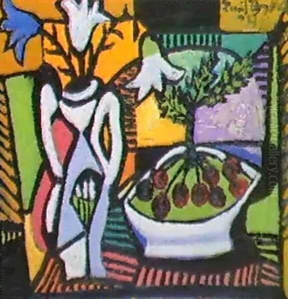 Stilleben Mit Kirschen Und Blumen Oil Painting by Emil Filla