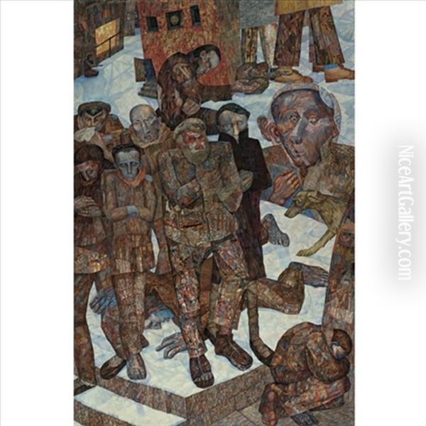 Poor People (collab. W/alisa Poret) Oil Painting by Pavel Nikolaevitch Filonov