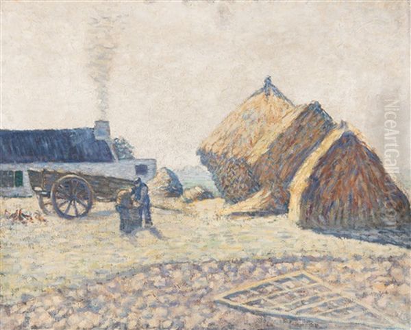 Haystacks And Farm (ca. 1886) Oil Painting by Alfred William (Willy) Finch