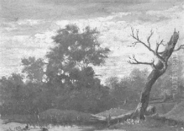 Baumbestandenes Bachufer Oil Painting by August Fink