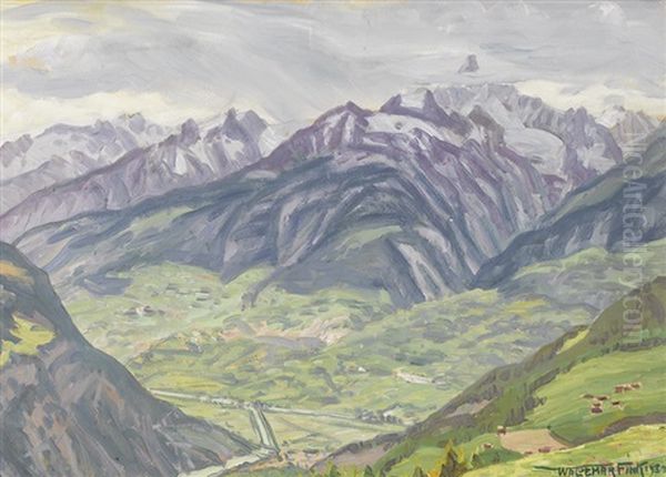Blick Von Visperterminen Gegen Bietschhorn Und Visp Oil Painting by Waldemar Theophil Fink