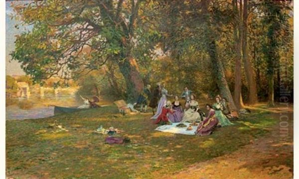 Pique-nique Au Bord De La Riviere Oil Painting by Marie Francois Firmin-Girard