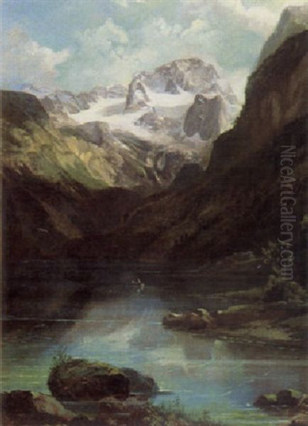 Dachstein Und Hinterer Gosausee Oil Painting by Johann Fischbach
