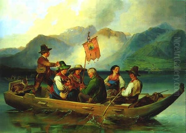 Frohnleichnamsfahrt Auf Dem Wolfgangsee Oil Painting by Johann Fischbach